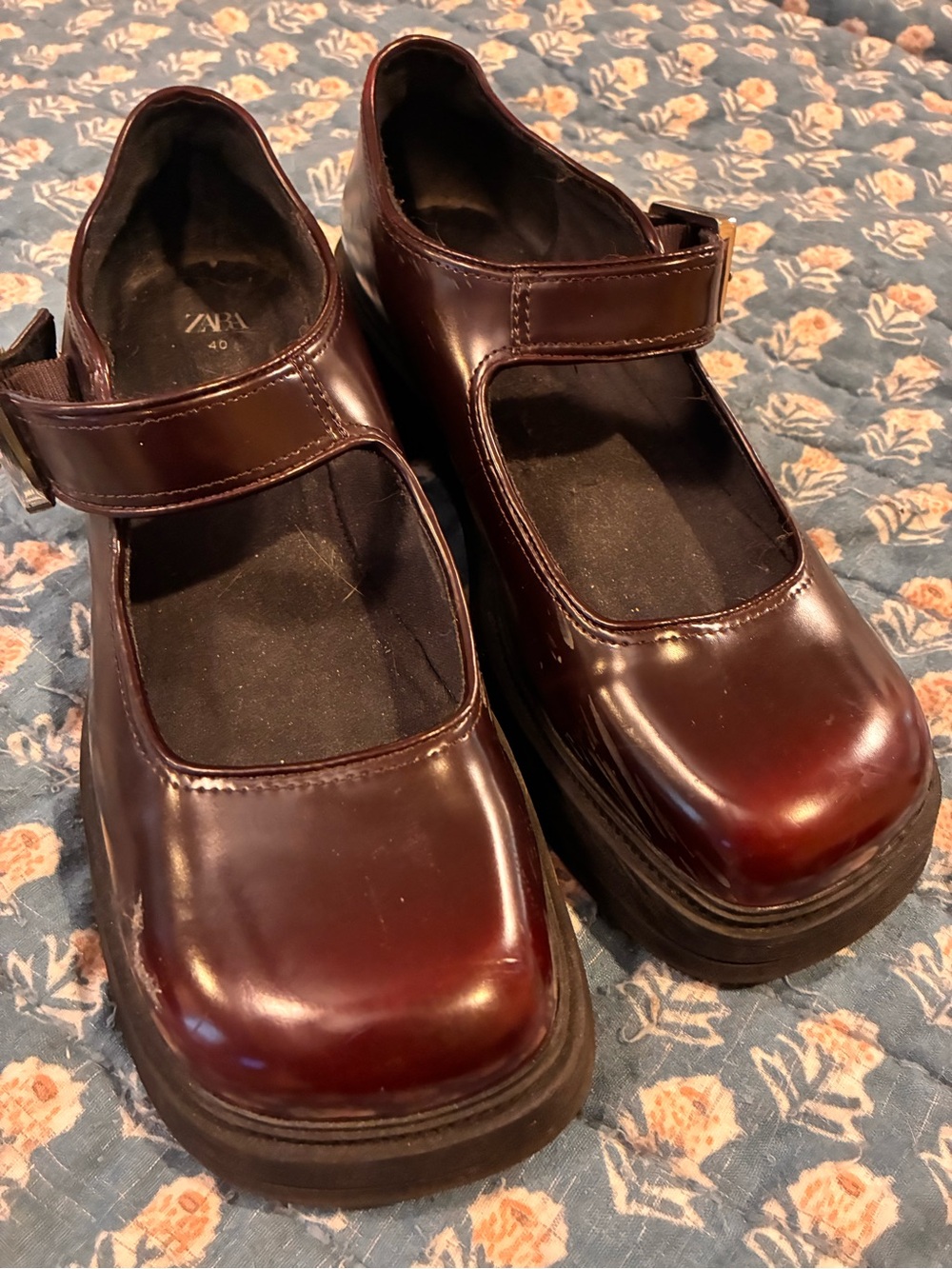 Zara Burgundy Mary Jane pPlatform with Chinky Sole